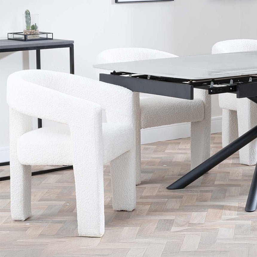 Beverly Grey Ceramic Extending Dining Set - Killen Boucle Fabric Dining Chair