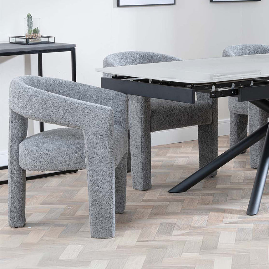 Beverly Grey Ceramic Extending Dining Set - Killen Boucle Fabric Dining Chair