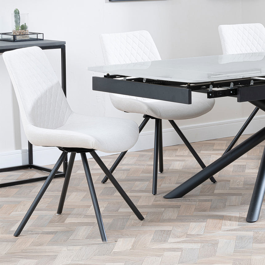Beverly Grey Ceramic Extending Dining Set - Messina Fabric Swivel Dining Chair