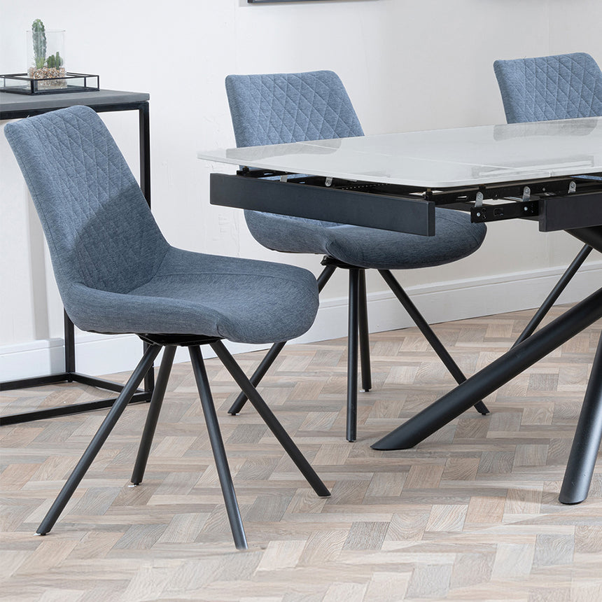 Beverly Grey Ceramic Extending Dining Set - Messina Fabric Swivel Dining Chair