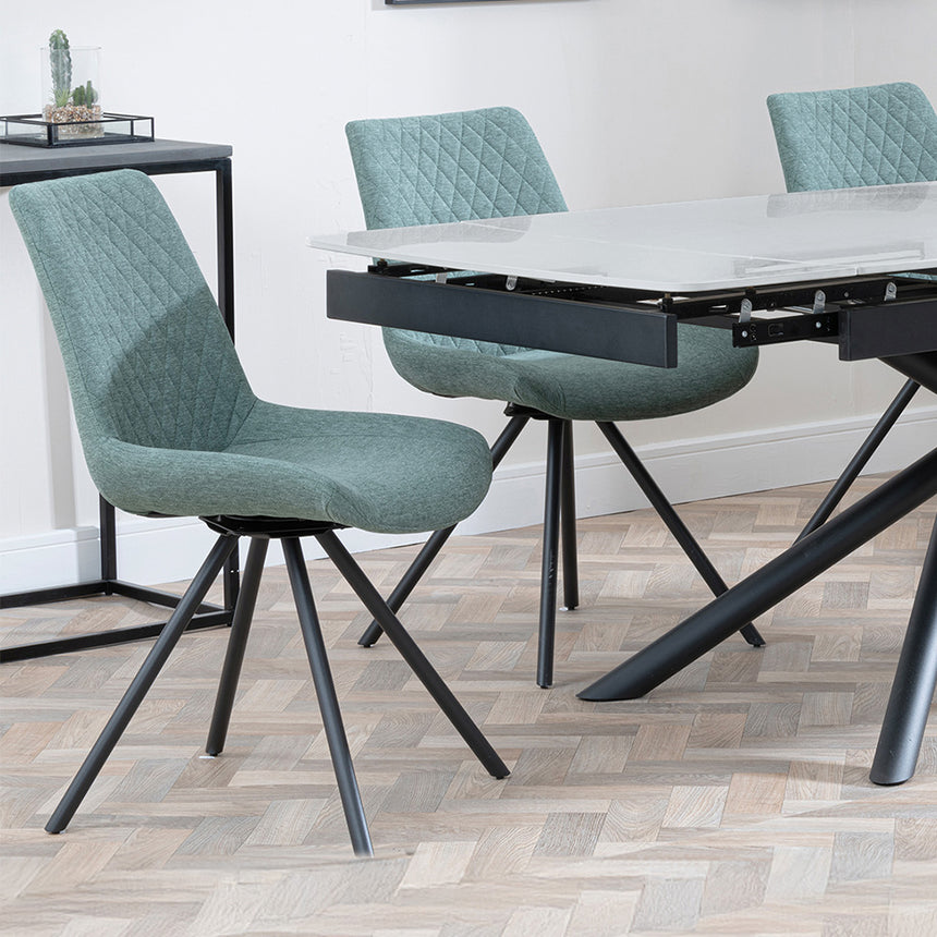 Beverly Grey Ceramic Extending Dining Set - Messina Fabric Swivel Dining Chair