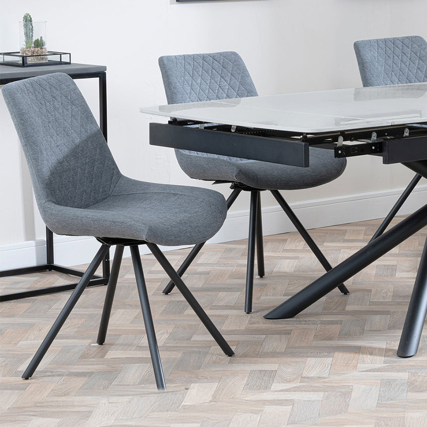 Beverly Grey Ceramic Extending Dining Set - Messina Fabric Swivel Dining Chair