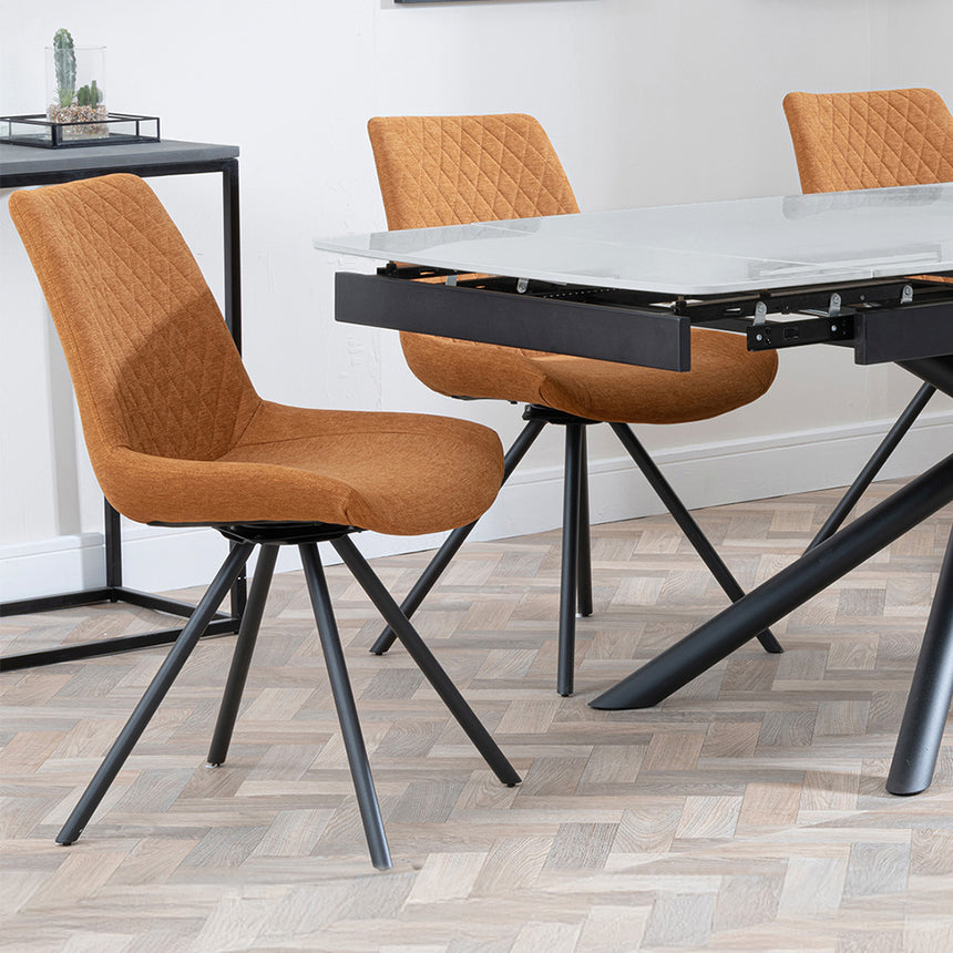 Beverly Grey Ceramic Extending Dining Set - Messina Fabric Swivel Dining Chair