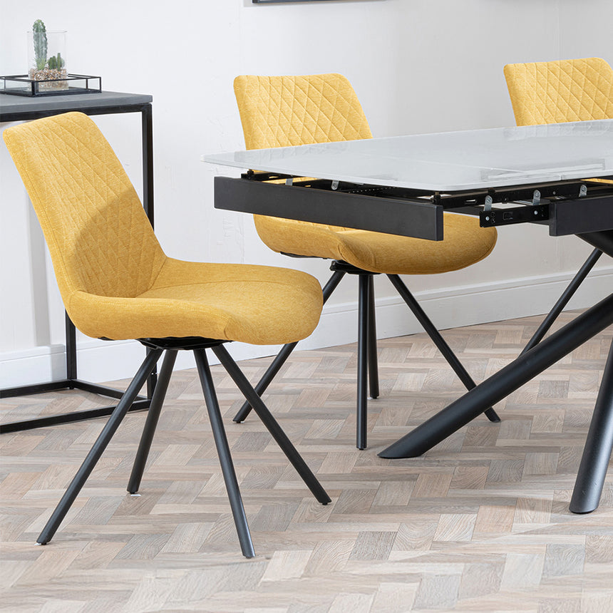 Beverly Grey Ceramic Extending Dining Set - Messina Fabric Swivel Dining Chair