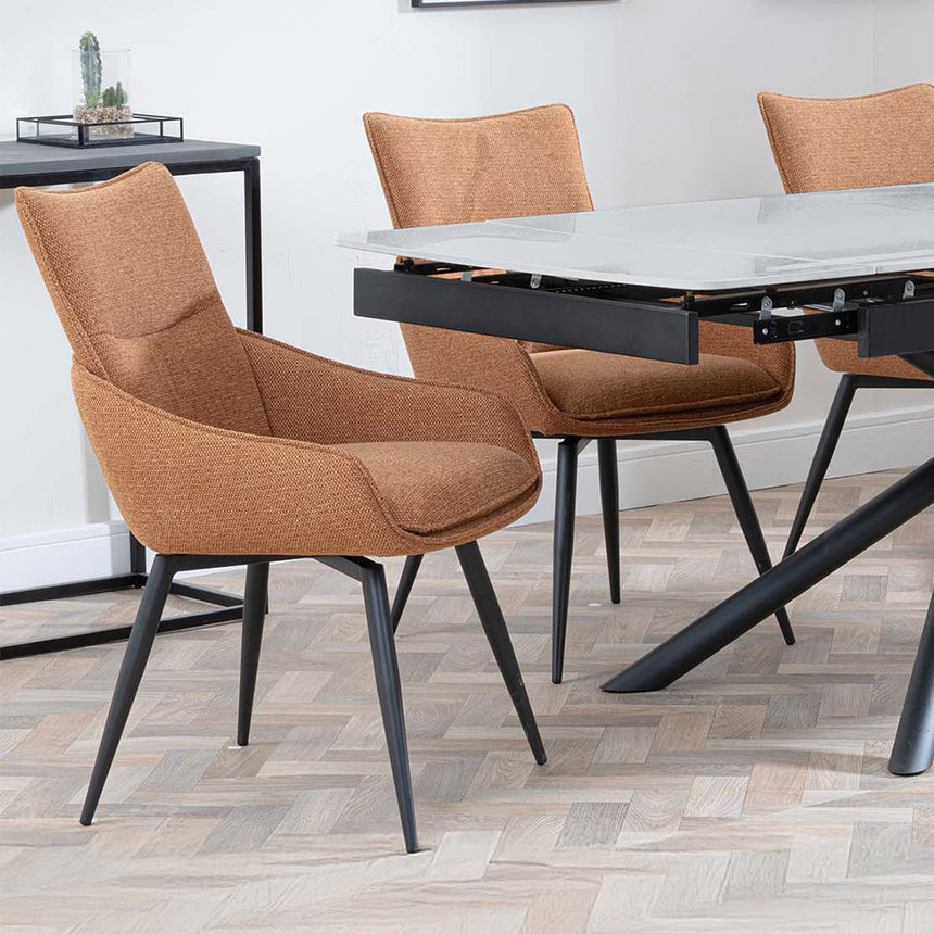 Beverly Grey Ceramic Extending Dining Set - Torres Fabric Swivel Dining Chair