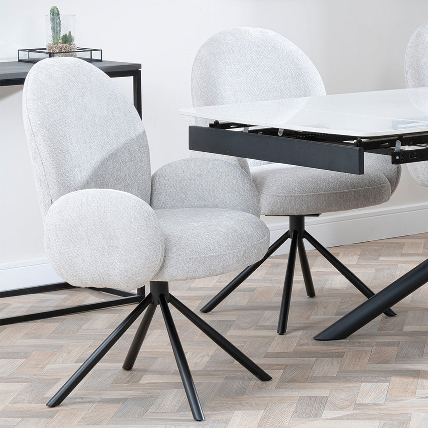 Beverly White Ceramic Extending Dining Set - Altavista Fabric Swivel Dining Chair