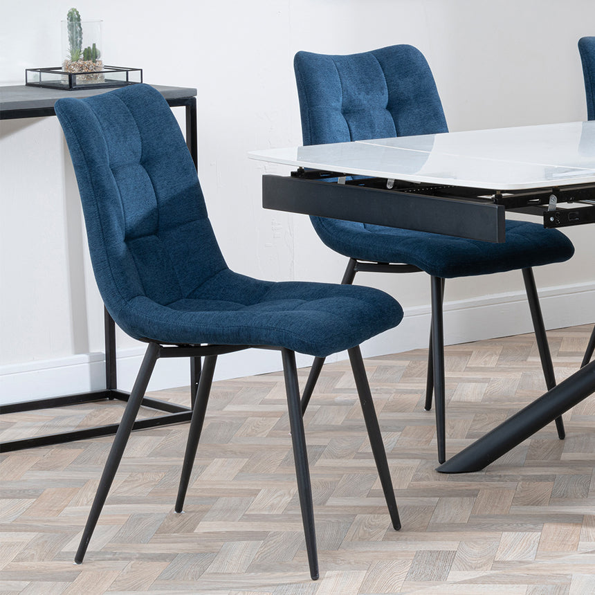 Beverly White Ceramic Extending Dining Set - Bolzano Fabric Dining Chair