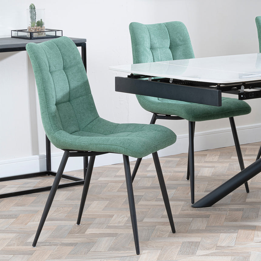 Beverly White Ceramic Extending Dining Set - Bolzano Fabric Dining Chair