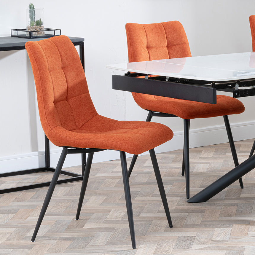 Beverly White Ceramic Extending Dining Set - Bolzano Fabric Dining Chair
