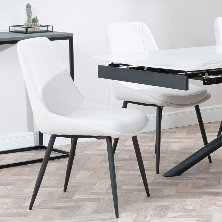 Beverly White Ceramic Extending Dining Set - Rovereto Fabric Dining Chair