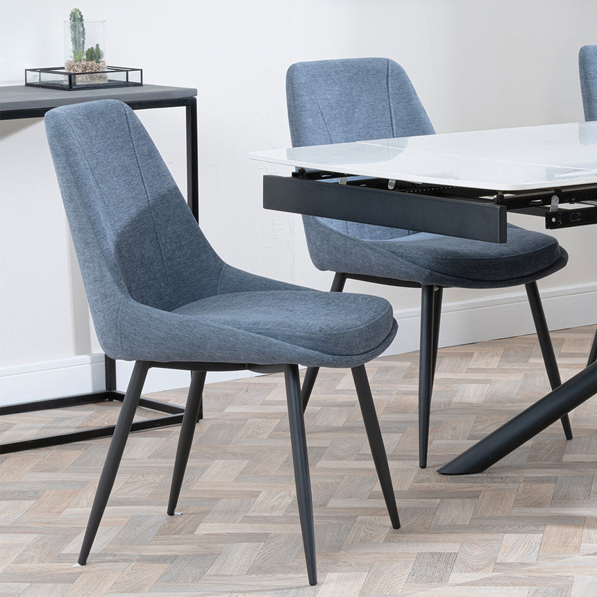 Beverly White Ceramic Extending Dining Set - Rovereto Fabric Dining Chair