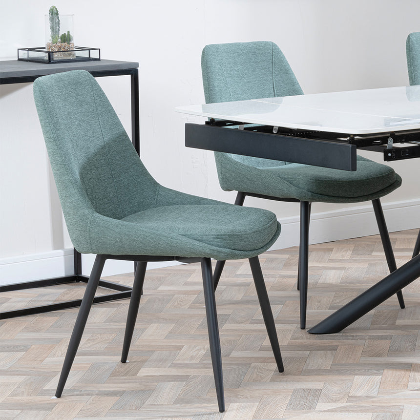 Beverly White Ceramic Extending Dining Set - Rovereto Fabric Dining Chair