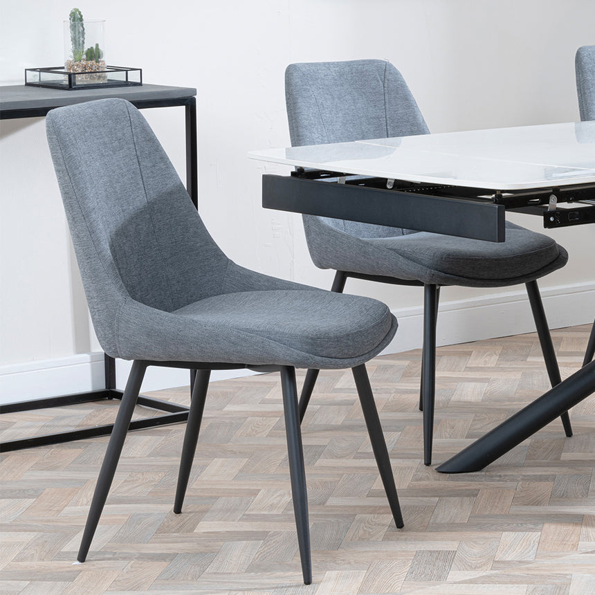 Beverly White Ceramic Extending Dining Set - Rovereto Fabric Dining Chair