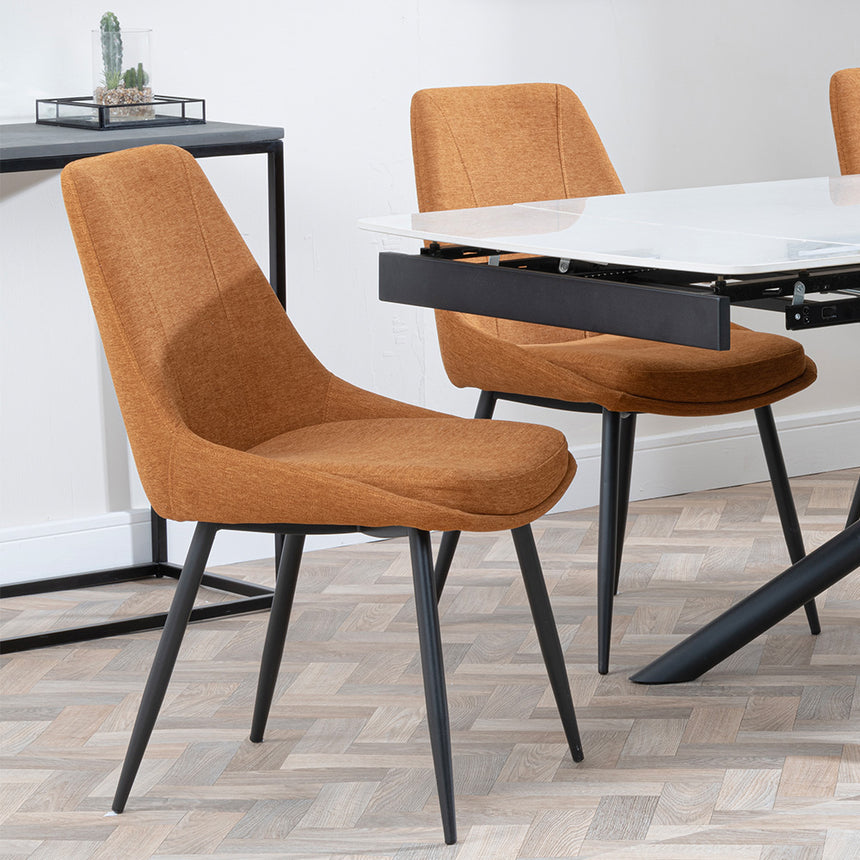 Beverly White Ceramic Extending Dining Set - Rovereto Fabric Dining Chair