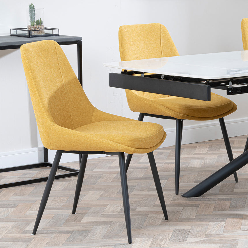 Beverly White Ceramic Extending Dining Set - Rovereto Fabric Dining Chair