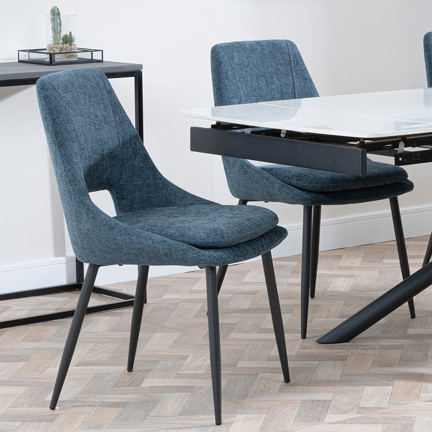 Beverly White Ceramic Extending Dining Set - Stansbury Fabric Dining Chair