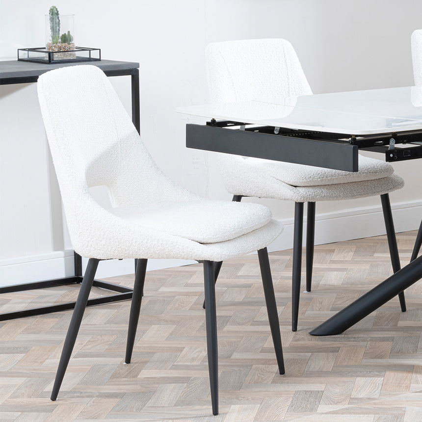 Beverly White Ceramic Extending Dining Set - Stansbury Fabric Dining Chair