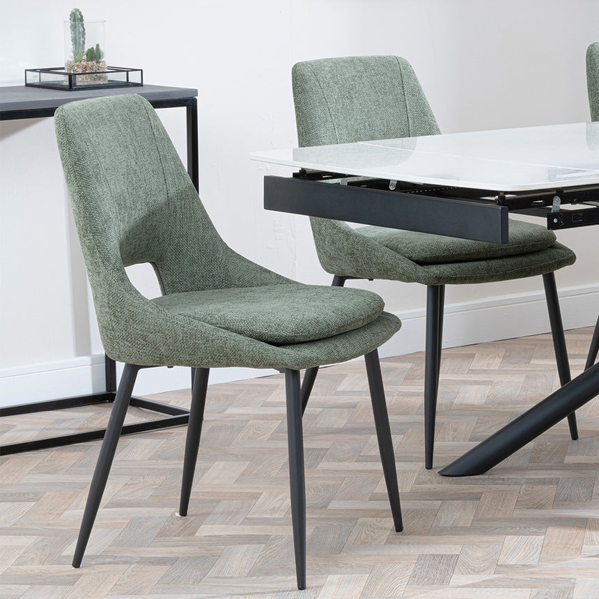 Beverly White Ceramic Extending Dining Set - Stansbury Fabric Dining Chair