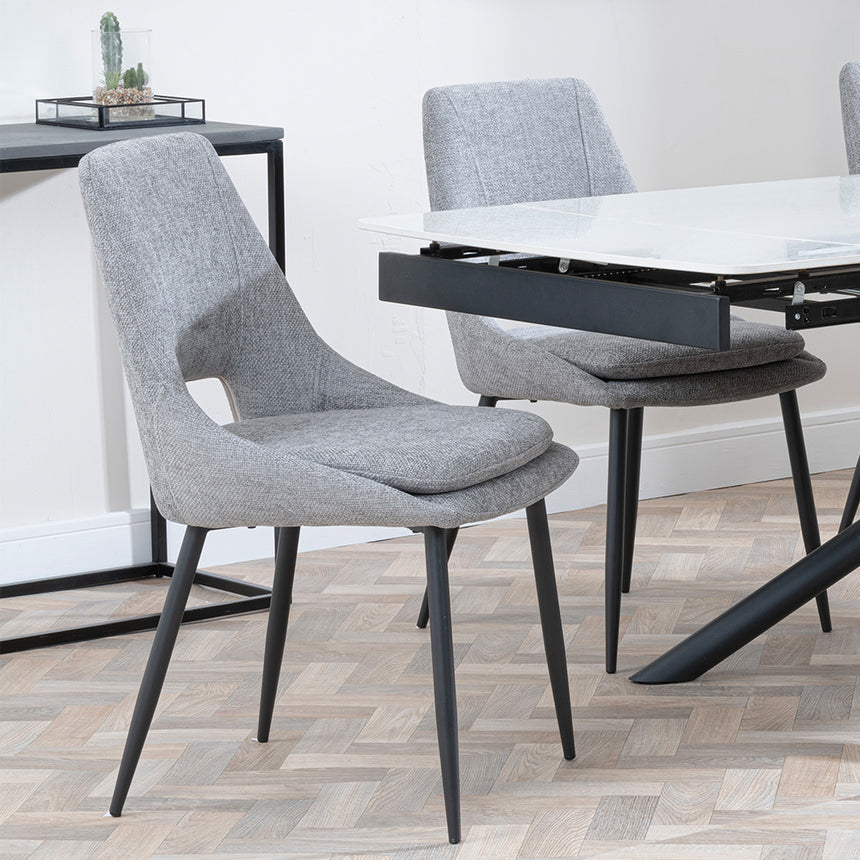Beverly White Ceramic Extending Dining Set - Stansbury Fabric Dining Chair