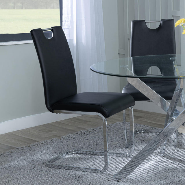 Bianco Black Faux Leather Dining Chair and Chrome Cantilever Base