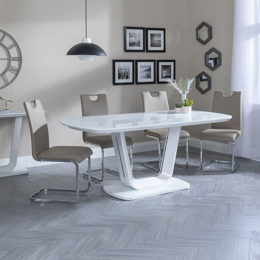 Bloomsbury White Glass Dining Set - Marsala Faux Leather Dining Chair