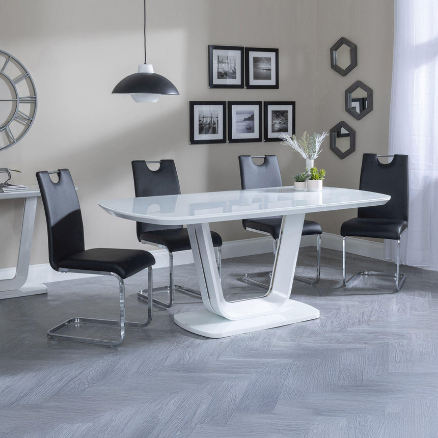 Bloomsbury White Glass Dining Set - Marsala Faux Leather Dining Chair