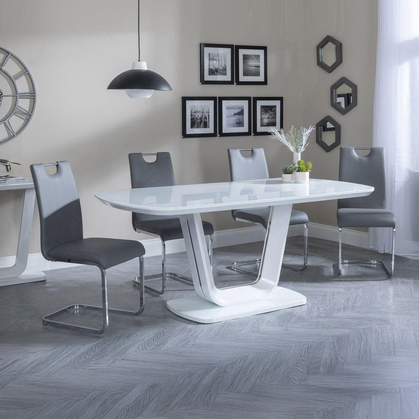 Bloomsbury White Glass Dining Set - Marsala Faux Leather Dining Chair