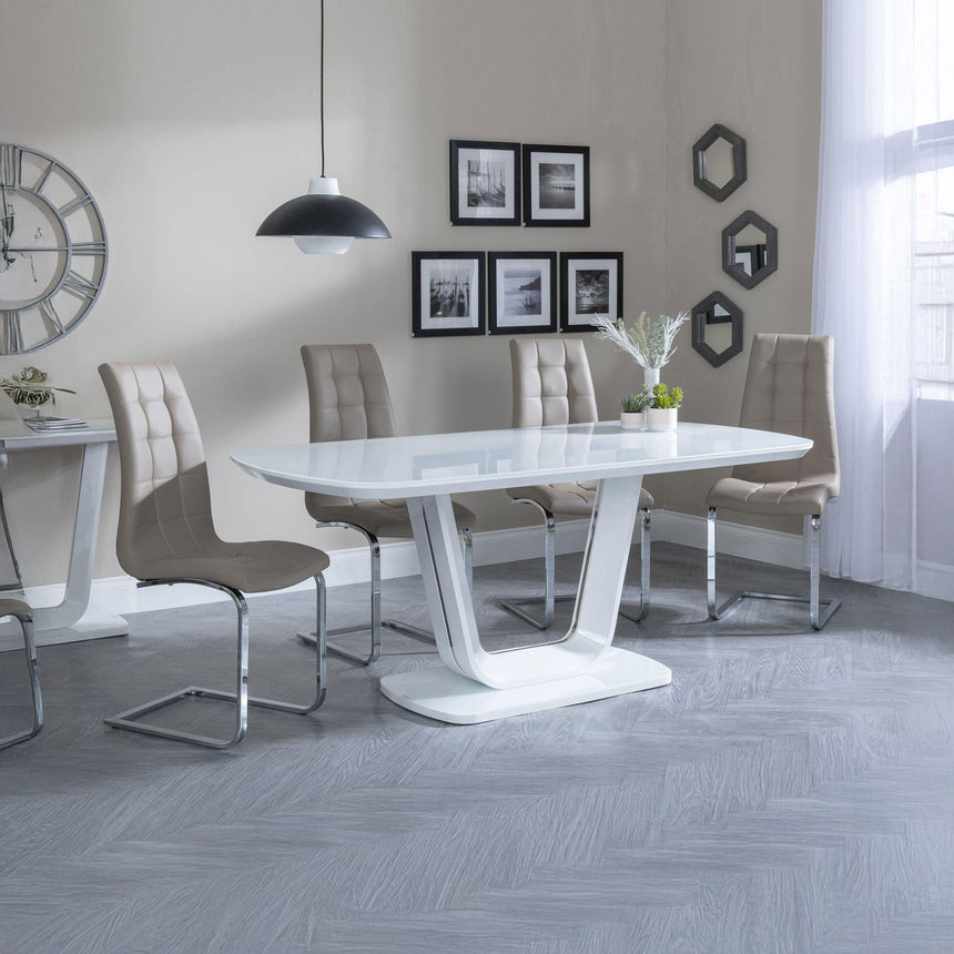 Bloomsbury White Glass Dining Set - Padua Faux Leather Dining Chair