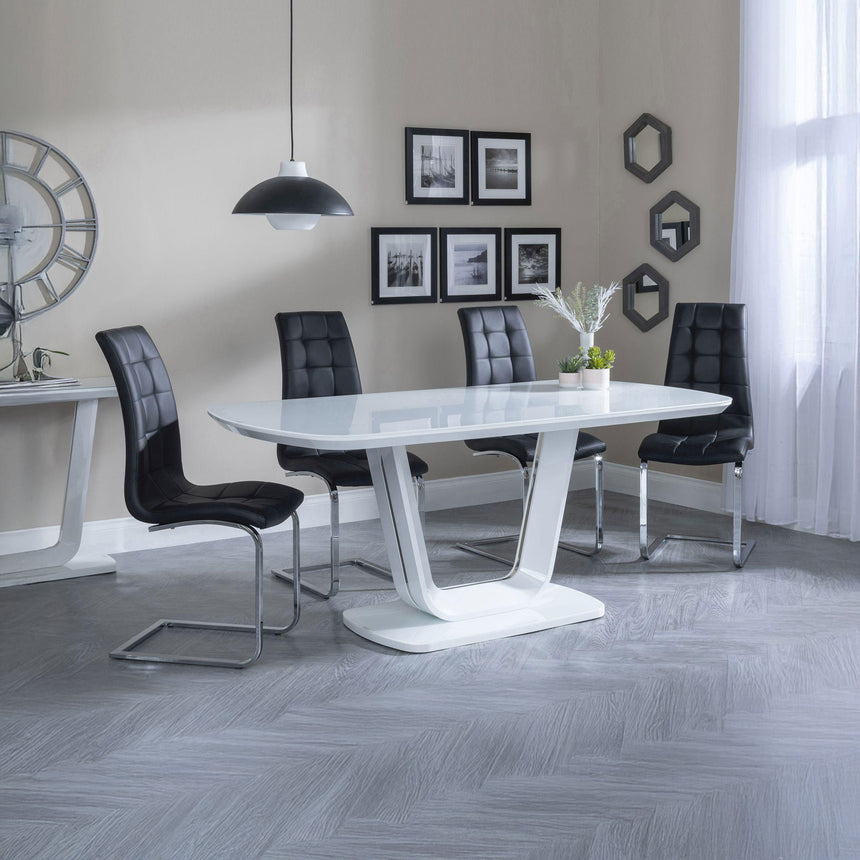 Bloomsbury White Glass Dining Set - Padua Faux Leather Dining Chair