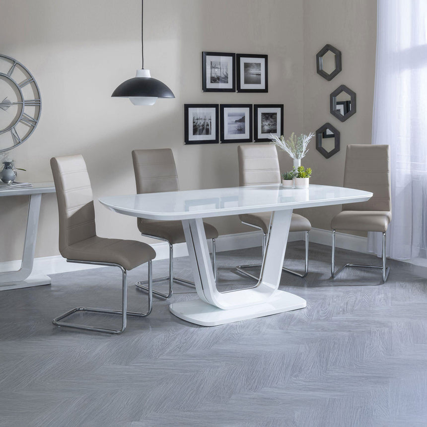 Bloomsbury White Glass Dining Set - Romi Faux Leather Dining Chair
