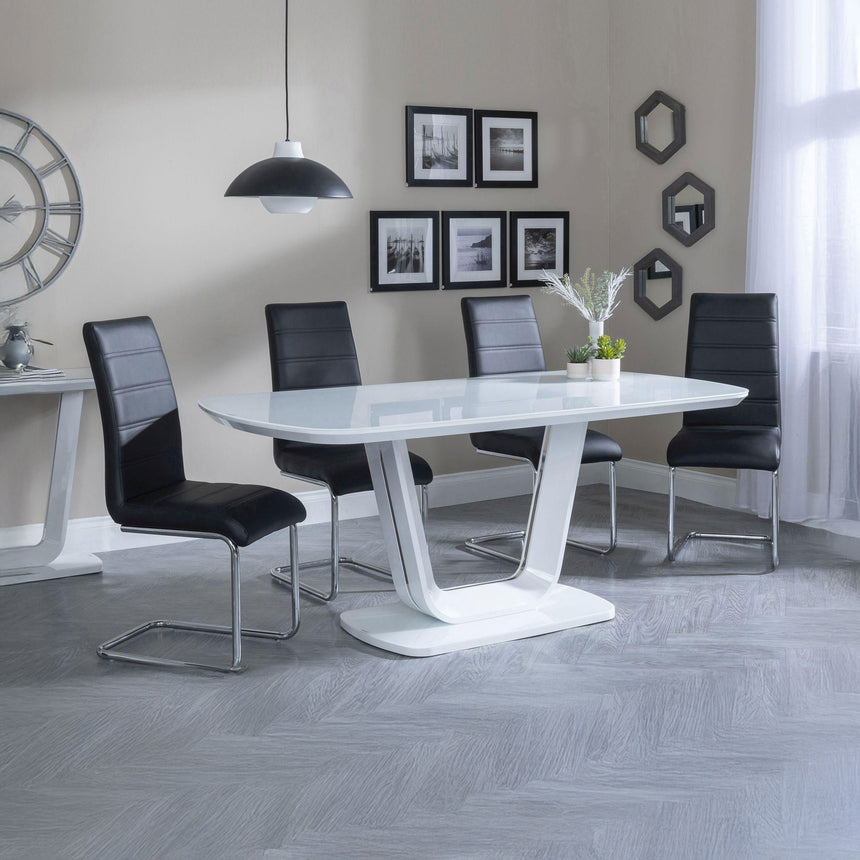 Bloomsbury White Glass Dining Set - Romi Faux Leather Dining Chair