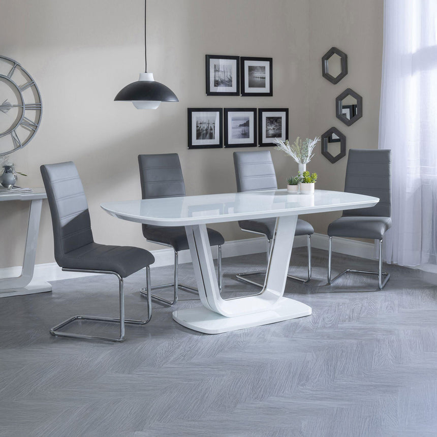 Bloomsbury White Glass Dining Set - Romi Faux Leather Dining Chair