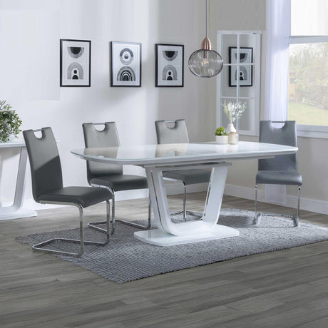 Bloomsbury White Glass Extending Dining Set - Marsala Faux Leather Dining Chair