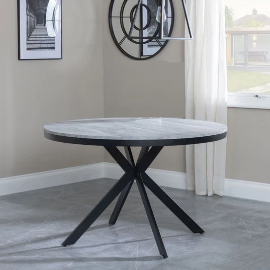 Bologna 4 Seater Round Dining Table with Black Spider Legs