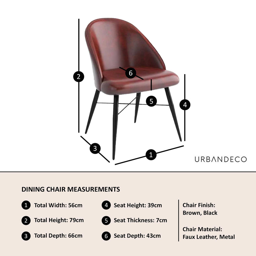 Set of 2 Mazara Chestnut Leather Dining Chair