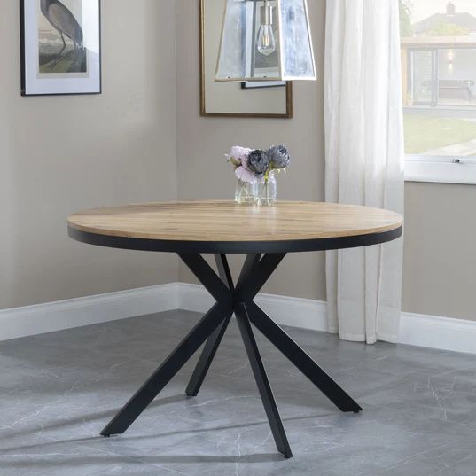 Bologna 4 Seater Round Dining Table with Black Spider Legs