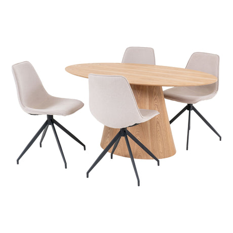 Bolton Natural Wood Oval Dining Set with 4 Zebulon Sand Swivel Chairs