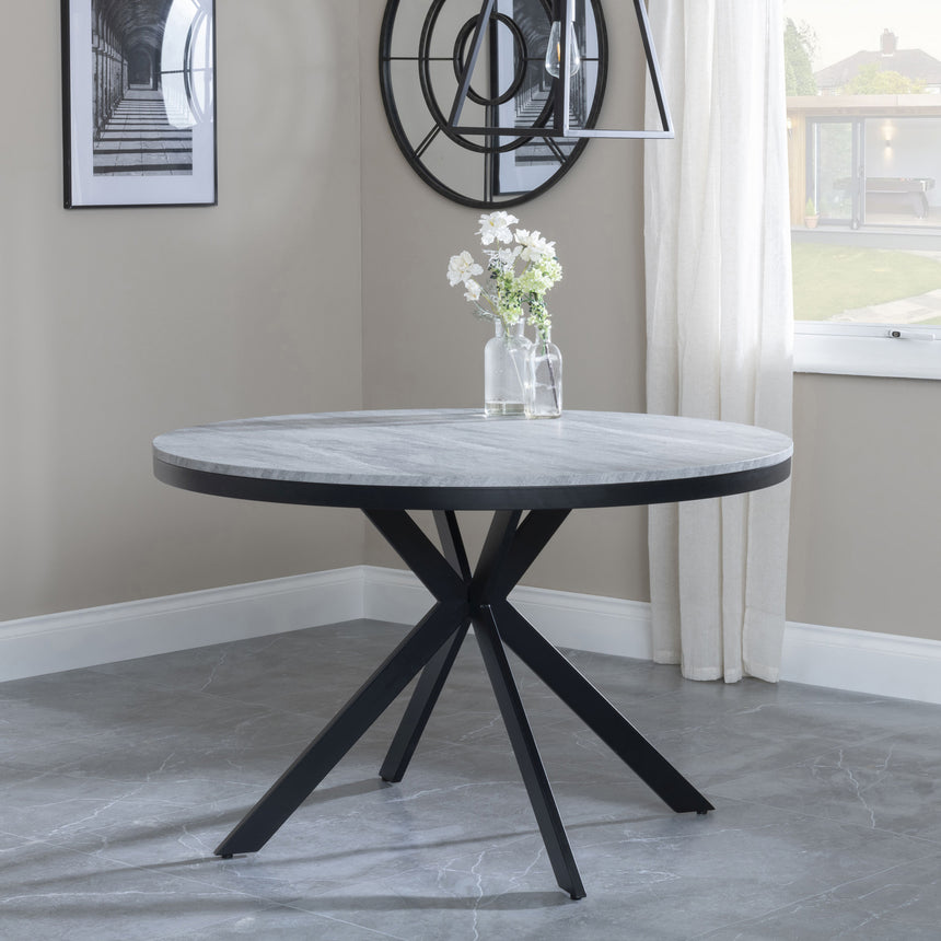 Barking 4 Seater Round Dining Table with Black Spider Legs - 120cm