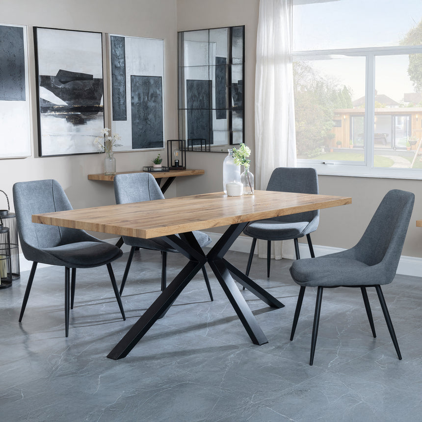 Bologna Industrial Oak Effect Dining Set with Spider Legs - Rovereto Dark Grey Fabric Dining Chair