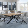 Bologna Industrial Oak Effect Dining Set with Spider Legs - Altavista Grey Fabric Swivel Dining Chair