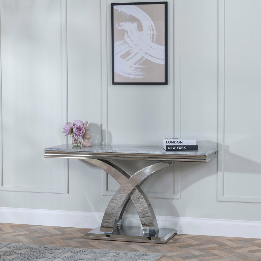 Praise Grey Marble and Chrome Console Table