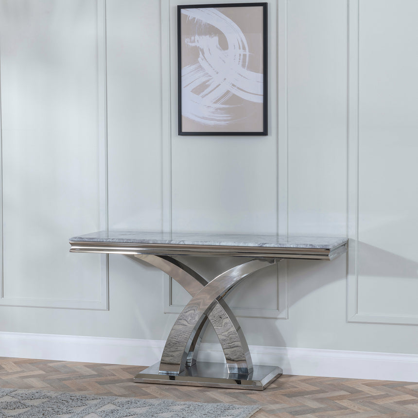 Praise Grey Marble and Chrome Console Table