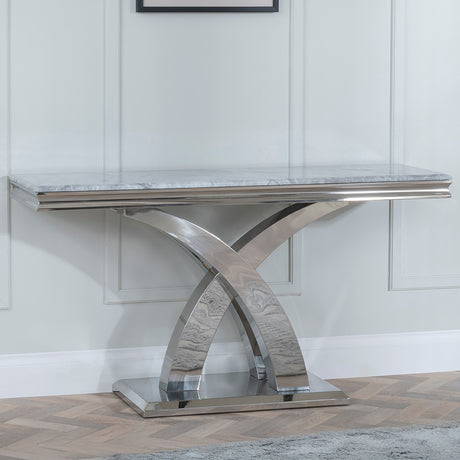 Palermo Grey Marble and Chrome Console Table with X-Cross Base