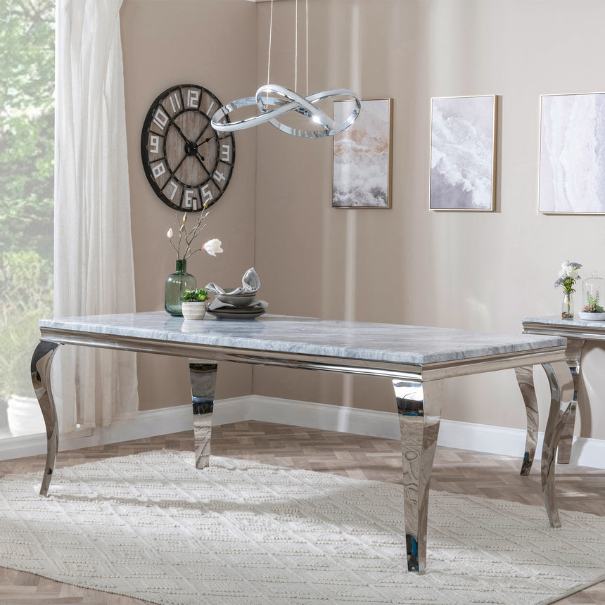 Milan 6 Seater Grey Marble and Chrome Dining Table