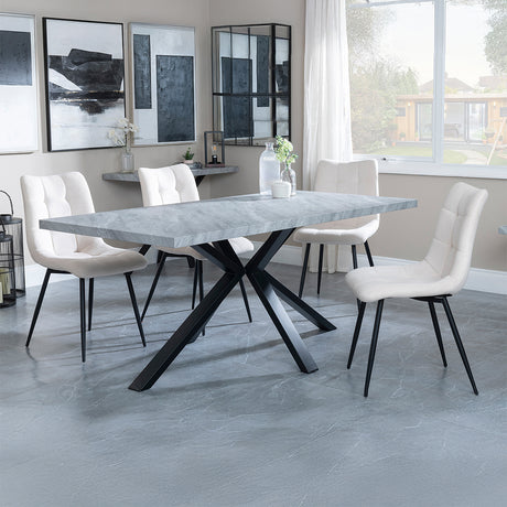 Barking Grey Concrete Effect Dining Set with Spider Legs - Bolzano Fabric Dining Chair