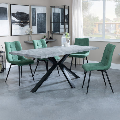 Barking Grey Concrete Effect Dining Set with Spider Legs - Bolzano Fabric Dining Chair