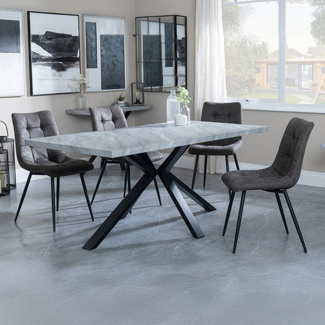 Barking Grey Concrete Effect Dining Set with Spider Legs - Bolzano Fabric Dining Chair