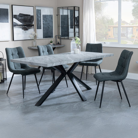 Barking Grey Concrete Effect Dining Set with Spider Legs - Bolzano Fabric Dining Chair