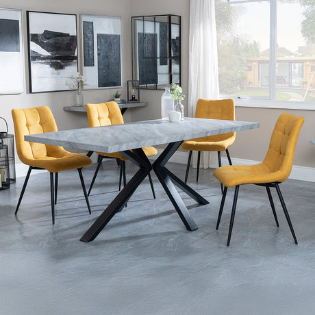Barking Grey Concrete Effect Dining Set with Spider Legs - Bolzano Fabric Dining Chair