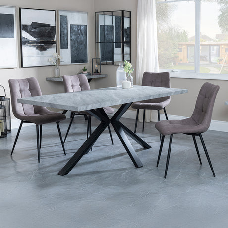 Barking Grey Concrete Effect Dining Set with Spider Legs - Bolzano Fabric Dining Chair